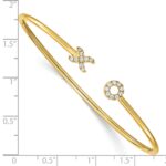 14k Polished Complete 1/5 carat Diamond X and O Flexible Cuff Bangle Bracelet - Image 3