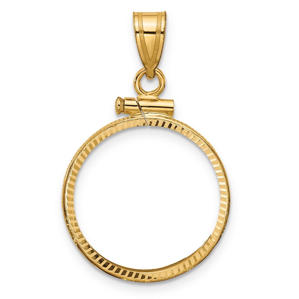 C1885D_18.0.jpg Wideband Distinguished Coin Jewelry 14k Polished and Diamond-cut 18.0mm x 1.35mm Screw Top Coin Bezel Pendant - Image 1
