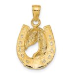 14k Solid Polished Horse Head in Horseshoe Pendant - Image 3