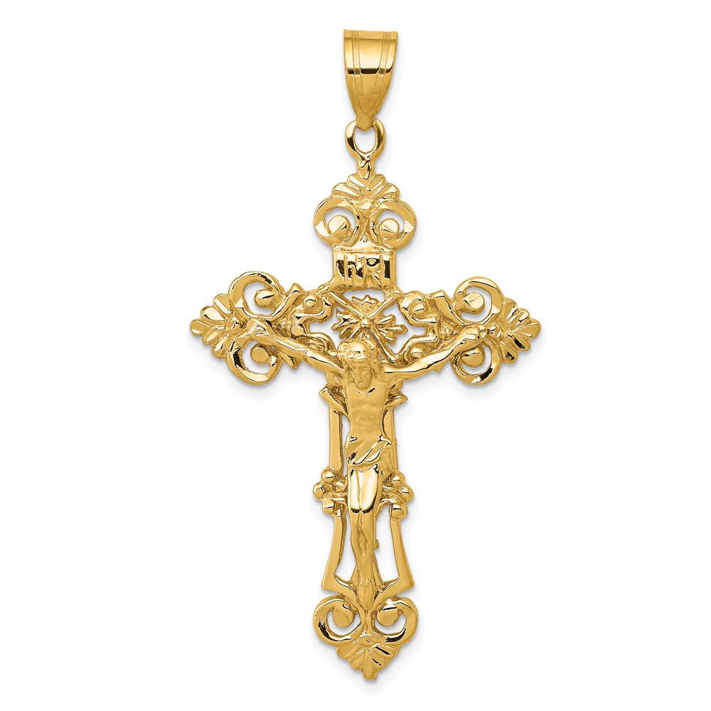 C250.jpg 14k INRI Fleur De Lis Crucifix Pendant - Image 1
