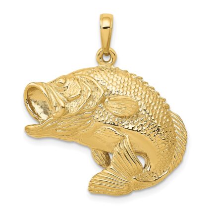 14k Large Bass Fish Jumping Pendant