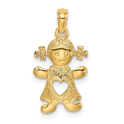 14k Playful Girl with Cut-Out Heart Charm