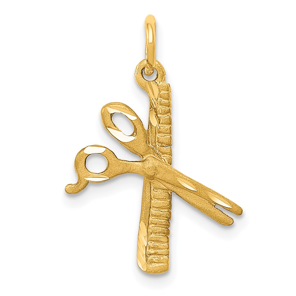 C425.jpg 14k Satin Diamond-cut Comb and Scissors Charm - Image 1