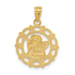14k and White Rhodium Scalloped Frame Cherub Round Pendant - Image 3