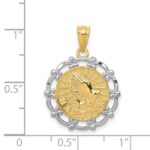 14K and White Rhodium BAPTISM with Praying Hands Scalloped Edge Round Pendant - Image 3