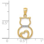 14k and White Rhodium Diamond-cut Sitting Cat with Heart Pendant - Image 4