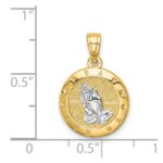 14K and White Rhodium Praying Hands Round Pendant - Image 4