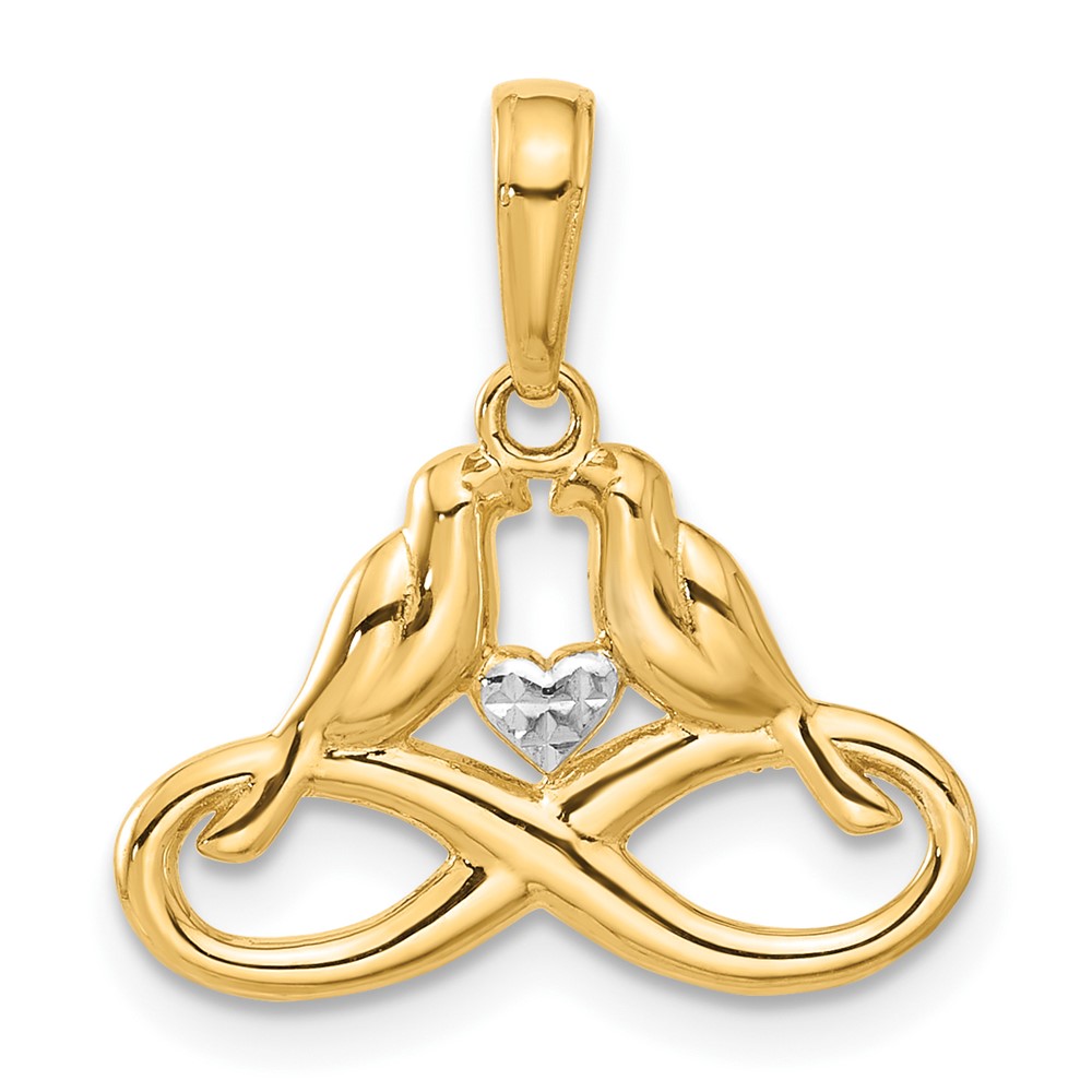 C4851.jpg 14K and White Rhodium Diamond-cut Infinity Love Birds Pendant - Image 1