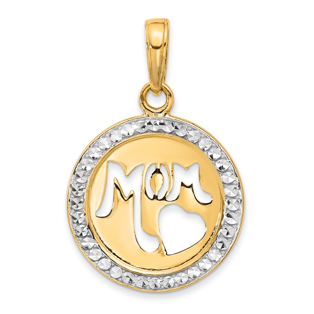 C4857.jpg 14K and White Rhodium Diamond-cut MOM Cut-out Heart Pendant - Image 1