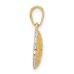14k and White Rhodium Floral Design Circle Pendant - Image 2