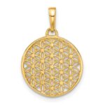 14K and White Rhodium Polished and Diamond-cut Flower Circle Pendant - Image 3