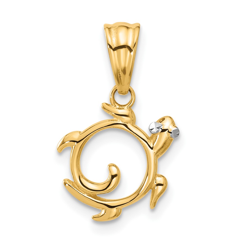 C4908.jpg 14K with White Rhodium Diamond Cut Swirl Turtle Pendant - Image 1