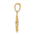 14K with White Rhodium Diamond Cut Starfish Seashell in Circle Pendant - Image 2