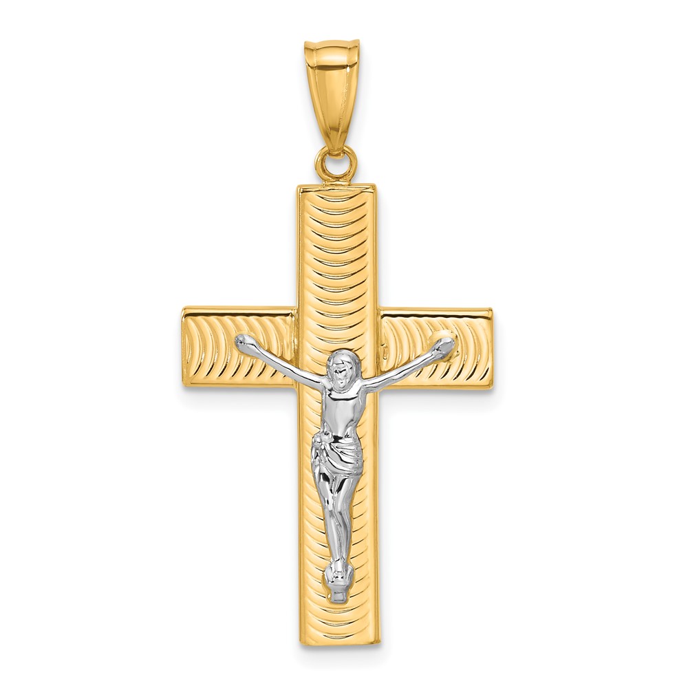 C4957.jpg 14K Two-tone Polished and Textured Crucifix Pendant - Image 1