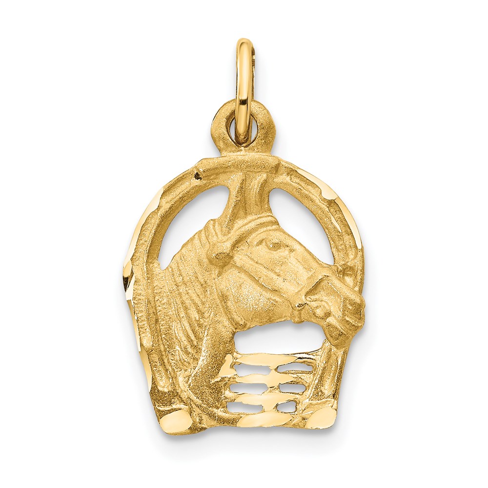 C556.jpg 14k Satin Diamond-cut Horse Head in Horseshoe Charm - Image 1
