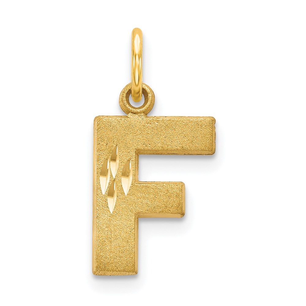C566F.jpg 14KY Satin Diamond-cut Letter F Initial Charm - Image 1