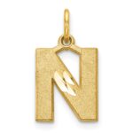 14KY Satin Diamond-cut Letter N Initial Charm