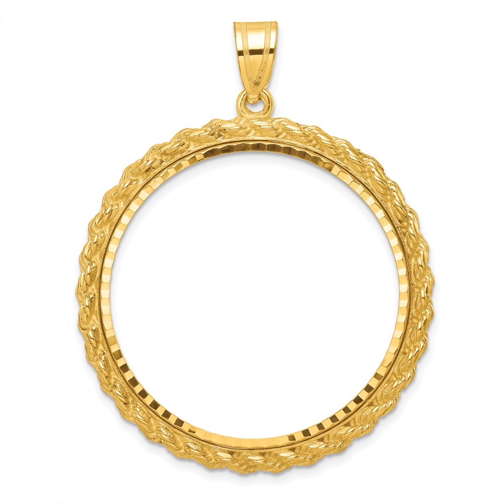 Wideband Distinguished Coin Jewelry 14k Polished and Diamond-cut with Casted Rope 32.0mm Prong Coin Bezel Pendant