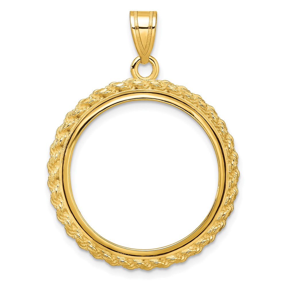 C8185_22.0.jpg Wideband Distinguished Coin Jewelry 14k Polished with Casted Rope 22.0mm Prong Coin Bezel Pendant - Image 1