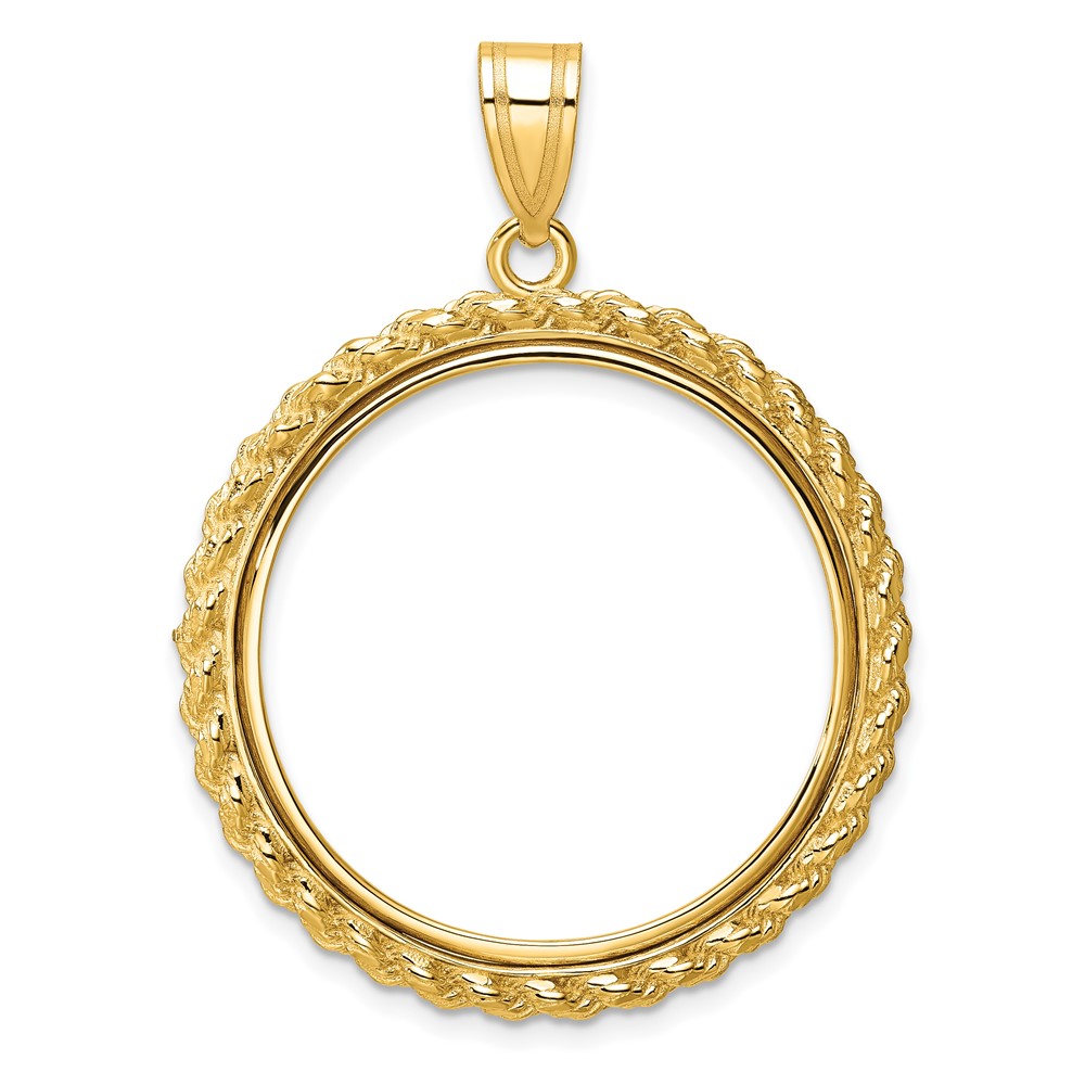 C8185_27.0.jpg Wideband Distinguished Coin Jewelry 14k Polished with Casted Rope 27.0mm Prong Coin Bezel Pendant - Image 1
