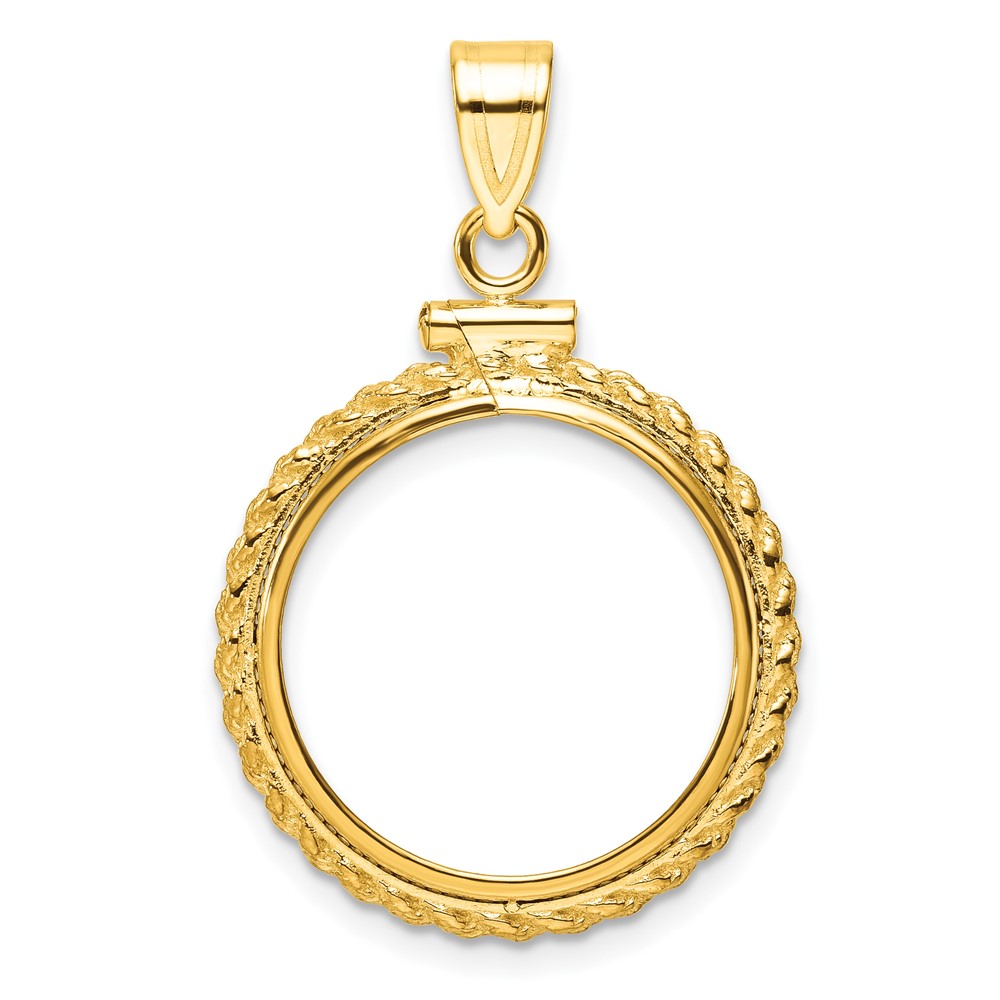 C8195_18.0.jpg Wideband Distinguished Coin Jewelry 14k Polished Casted Rope 18.0mm x 1.35mm Screw Top Coin Bezel Pendant - Image 1