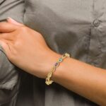 14k Complete Oval Garnet/Peridot/Citrine/Amethyst/Sky Blue Topaz Bezel-set 7 inch Rainbow Bracelet - Image 4