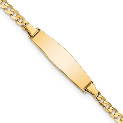 14k Polished Solid Chain/Solid Plate Curb Link Soft Diamond Shape 19.5x5.5mm Plate 8 inch ID Bracelet