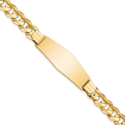 14k Polished Solid Chain/Solid Plate Curb Link Soft Diamond Shape 37.5x12mm Plate 8 inch ID Bracelet