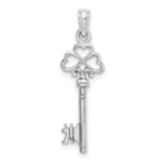 14K White Gold 3-D Hearts Key Charm - Image 3