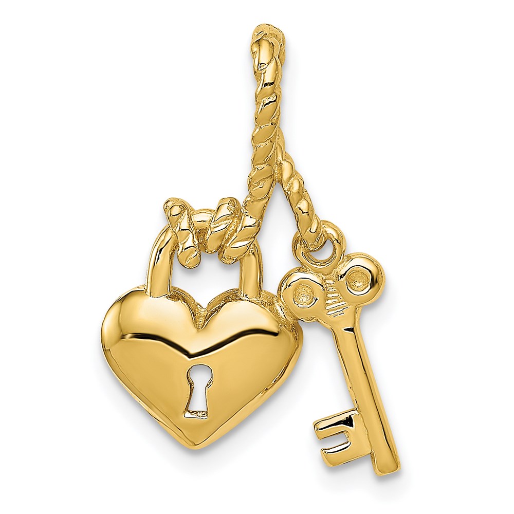 D1071.jpg 14K Polished Key Tied to Heart Lock Charm - Image 1