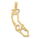14k Solid I HEART CA California State Pendant