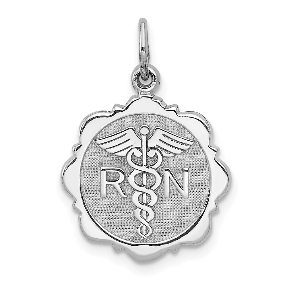D1241.jpg 14k White Gold RN Registered Nurse Textured Back Disc Charm - Image 1