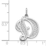 14KW White Gold Solid Polished Script Filigree Letter D Initial Pendant - Image 3