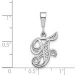 14KW White Gold Solid Polished Script Filigree Letter F Initial Pendant - Image 3