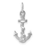 14K White Gold Solid Satin Diamond-Cut 3-D Anchor with Rope Charm