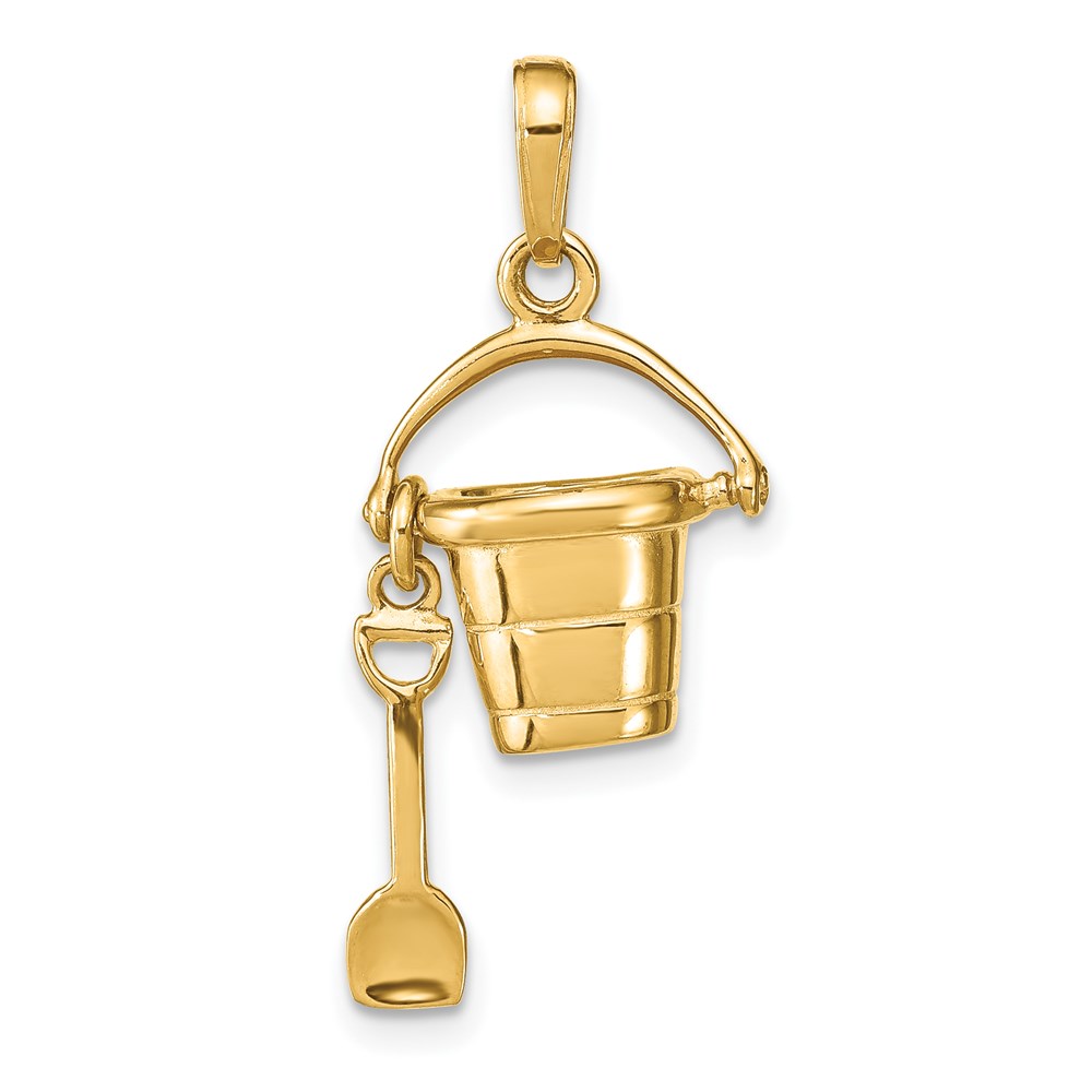 D1381.jpg 14K Polished 3-D Pail and Moveable Shovel Pendant - Image 1