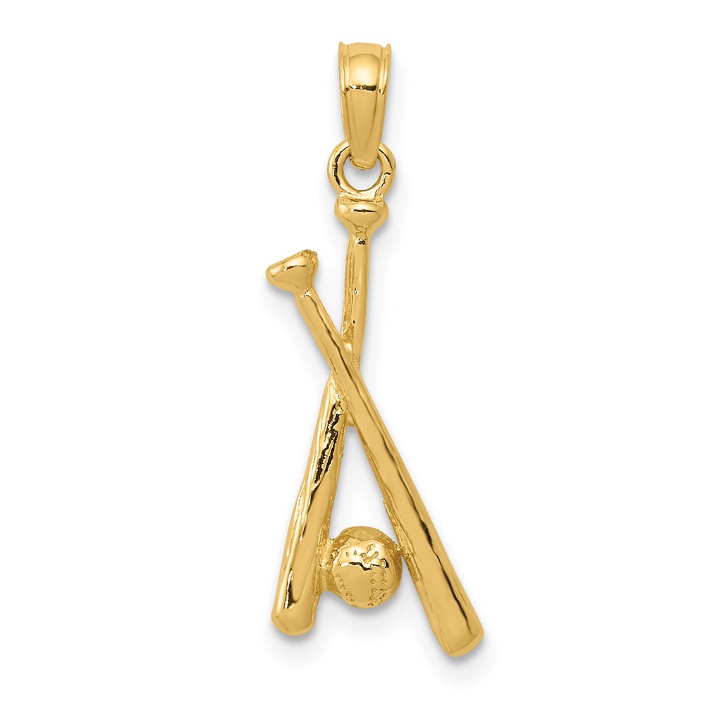 D1460.jpg 14K Polished Open-Backed Bats and Baseball Pendant - Image 1