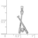 14K White Gold Polished Open-Back Bats and Baseball Pendant - Image 4