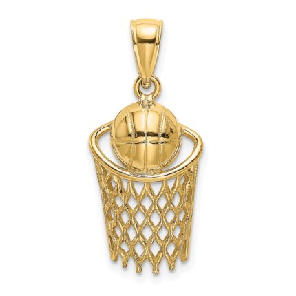 14K Polished Basketball and Net Charm