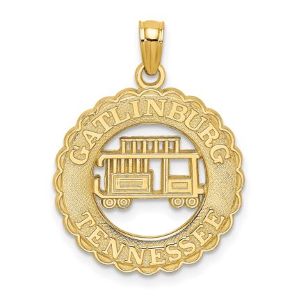 14k GATLINBURG TENNESSEE with Trolley Car in Circle Charm