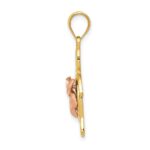14k Two-tone Diamond-cut Rose Plumeria Turtle Pendant - Image 2