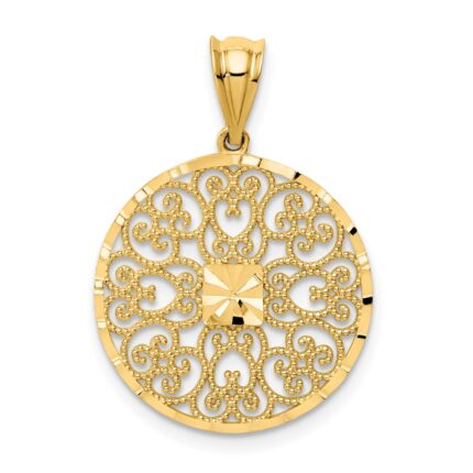 14K Fancy Filigree and Diamond Cut Charm