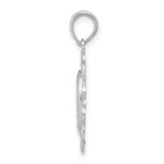 14k White Gold Polished and Satin Solid Miraculous Medal Scalloped Edge Oval Pendant - Image 2