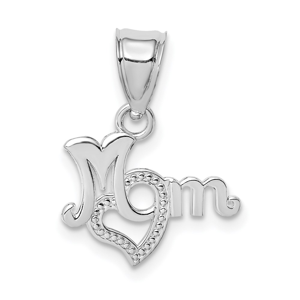 D3938W.jpg 14K White Gold MOM with Heart Pendant - Image 1