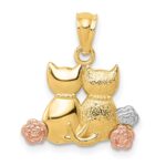 14k Two-tone with White Rhodium Two Cats Pendant