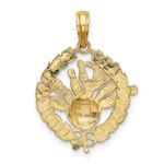 14K Bowling Story in Leaf Circle Charm - Image 4