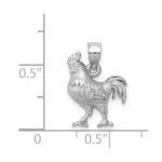 14k White Gold Satin Diamond-cut Rooster Pendant - Image 4