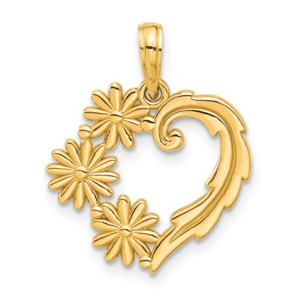14k Polished Floral Heart Pendant