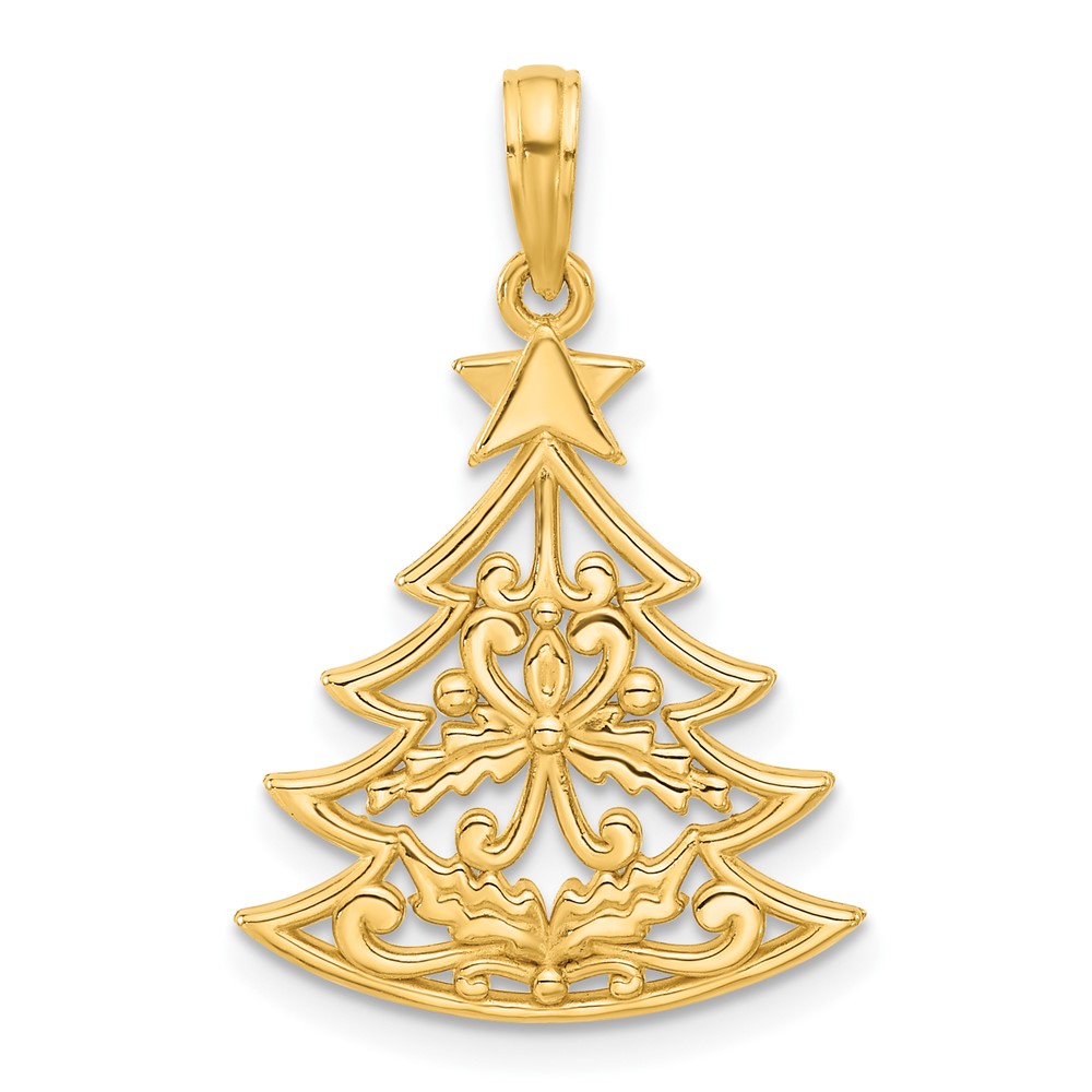 D5356.jpg 14k Polished Fancy Scrolled Christmas Tree Pendant - Image 1