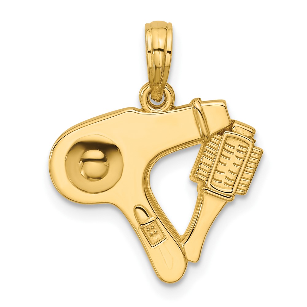 D5745.jpg 14K Polished Blow Dryer and Curl Brush Pendant - Image 1